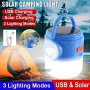 Solar Camping LED Lamp USB Rechargeable Tent Light Outdoor Hiking Lantern 3Modes