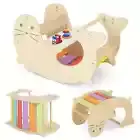 HONEY JOY 3-in-1 Kids Arch Climbing Toy Set Table & Rocking Horse for 3-14 Years