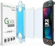 amFilm OneTouch Matte Tempered Glass Screen Protector Designed for Nintendo Switch 2 Model 2025 - with Auto Alignment Kit, Anti-Glare & Anti-Fingerprint, Bubble Free [2-Pack]