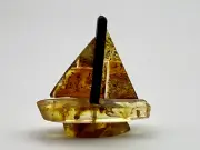 Amber Mini Figurine Yacht Sailboat Desk Ornament Baltic Real Amber