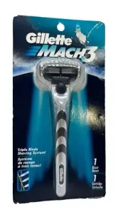 1998 Gillette Mach3 Razor Handle + 1 Mach3 Cartridge NOS WORN OUTER PACKAGING