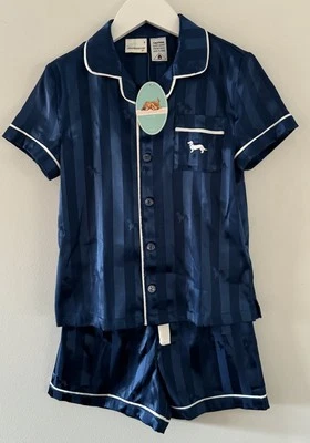 Peter Alexander Kids Stripe Satin Shortie PJ Set Size 5 Years RRP$69.95