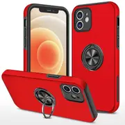 iPhone 12 Compatible Case Cover With Shockproof Magnetic Ring Holder - Red