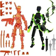 T13 Action Figure Set (Assembly Completed) - 3D Printed Multi-Jointed Desktop Decorations for Game Lovers (Green/Rose Gold)