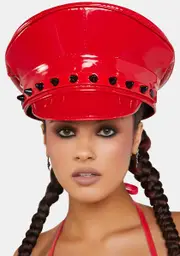[Funk Plus] Spiked Red Patent Captain Hat