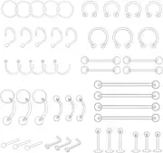 [ZUYASSNEI] 48pcs Clear Piercing Retainers Bioflex Nose Tongue Belly nipple rings Plastic Earings Eyebrow Cartilage Tragus Lip Septum Hoop Nose Stud Industrial Bar Piercing Jewelry For Surgery.,