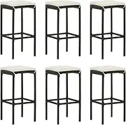Bar Stools with Cushions 6 pcs Brown Poly Rattan Bar Chair