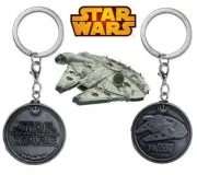 Star Wars Millennium Falcon Double Sided Pewter Keychain Key Ring Bag Clip
