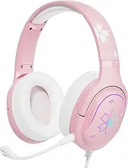 Mytrix Pink Kids Headphones, RGB LED Light Up Cute Children Headphones Wired with Microphone, Adjustable Headphones Over-Ear for Girls, Compatible with Switch/PC/Phone/iPad/Study/Travel