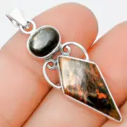 Turkish Rainforest Chrysocolla & Chrome Chalcedony 925 Silver Pendant P-1132