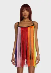 [Club Exx] Technicolor Trip Fringe Mini Dress
