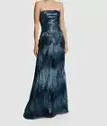 $2500 Rene Ruiz Collection Woman's Teal Blue Sequin Ombre Bustier Gown Size 14