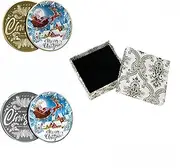 2 PCS Christmas Decorative Coin，Santa Claus Lucky & Decision Coin, Merry Plated Coins for Xmas Stocking Stuffers Gift Collection New Year Party Decor (Moon Santa)