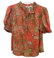 NEW Rose & Olive Burnt Orange Red Front Tie Blouse Size Small NWT