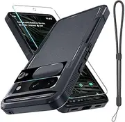 [ELEPIK] for Google Pixel 9 Pro XL Case, [with Screen Protector + Lens Protector + Wrist Lanyard] [Double-layer Protection] [Non-Slip] [Wireless Charging Compatible] Phone Case for Pixel 9 Pro XL, Black