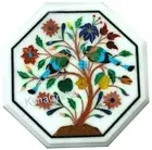 White Marble Corner Table Top for Hotel Antique Design Inlay Work Coffee Table