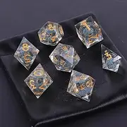 7 PCS DND Flowing Sand Dice Set, Flowing Sand Polyhedral Dice with Eye of Dragon Contains D20, Dice Set DND Accessories Starter Set from Zero to Master DND Gift