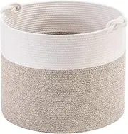 MINTWOOD Design 15 x 14.2 Inches Woven Cotton Rope Storage Basket, Stuffed Toy Basket Bin, Laundry Basket Hamper, Nursery Basket, Dog Toy Basket, Blanket Basket, Gift Basket, Light Brown