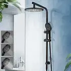 ACA Black 10'' Round Plastic Shower Head Handheld Gooseneck Rail Wall Arm SET