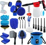 27Pcs Car Wash Cleaning Kit with Foam Gun, Car Detailing Kit, Auto Detail Supplies Tools with Wheel Drill Brush Set, Car Polishing Kit, Car Detailing Brush Set for Tires, Wheels, Interior & Exterior