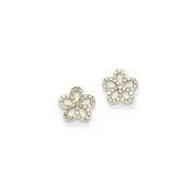 14k Yellow Gold Real Diamond Flower Post Earrings