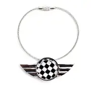 Black/White Checkered Pattern Wing Shape Key Chain Ring Keychain For MINI Cooper (for: Mini)