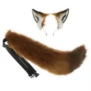 Deluxe Faux Plush Fur Animal Ears Headband and Tail - Brown White Fox Set
