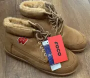 FOCO Wisconsin Badgers Brown High Top Fur Lined Moccasin Boot Mens Size 9