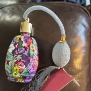 Vintage 4.25 " Floral Glass Tassel Perfume Atomizer Bottle Only No Perfume