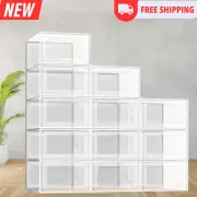 SEE SPRING Large 12 Pack Shoe Storage Box, Clear Plastic Stackable Shoe Organize