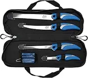 6 Piece Knife & Sharpener Set 4 Knives with Corrosion-Resistant Stainless Steel Blade & Non-Slip Grips, 2-in-1 Knife Sharpener & Ballistic Nylon Carry/Storage Case Included