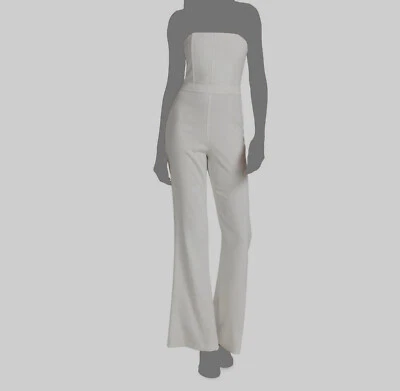 $497 Alice + Olivia Women's White Strapless Waist Band Flare Leg Jumpsuit Size 6