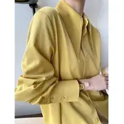 Pointed Collar Plain Shirt Yellow - XL