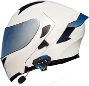 Bluetooth Motorcycle Helmets Full Face Flip Up Modular Helmets with Dual Visors ECE Approved Helmets for Adults Men Moped Street Helmets C2,XL