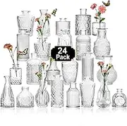 Set of 24 Glass Bud Vases, Small Vases for Flowers, Clear Centerpieces for Rustic Wedding, Room Office Table Decor