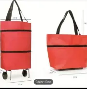 Foldable Trolley Bag Portable Shopping Cart Folding Travel Portable Handbag RED