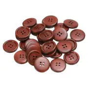 30pcs Wooden Sewing Button 28mm 4 Holes Round Craft Buttons, Red Brown