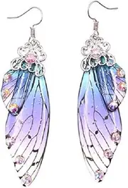 [Fuqimanman2020] Multicolored Butterfly Wing Hook Earrings Elegant Acrylic Insect Drop Earrings Crystal Dragonfly Wing Earrings for Women Girls Jewelry
