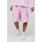 Mens Pink Elasticated Waist Baggy Corduroy Cargo Shorts