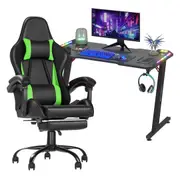Advwin RGB Gaming Chair Desk Set Office Table Racing Seat(RGB Black Desk + Green & Black Chair)