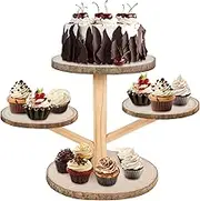 Standing Shelf 4 Tier Round Wood Cake Stand Decorative Rustic Wood Cupcake Holder Easy to Install Easy