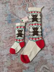 Vtg Red Teddy Bears Christmas Cove wool Christmas stockings Large and small