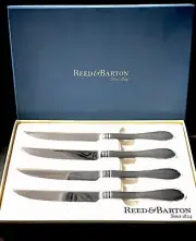 Reed & Barton Steak Knives Set 4 Piece Hammered Antique Flatware