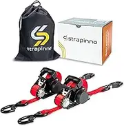 Strapinno Retractable Ratchet Straps - 1 in x 15 ft Heavy Duty Tie Downs, 3000lbs Breaking Strength, S Hooks with Safety Clip, Easily Store with AutoRetract, for Boat, ATV, Motorcycle, & Cargo (2PCS)