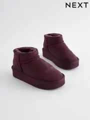 Burgundy Purple Flatform Mini Warm Lined Water Repellent Suede Pull-On Boots (Q97880) | $27 - $35