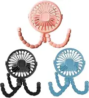 3 Pack Mini Stroller Fans, Portable Clip on Fan with 3 Speeds, USB Rechargeable Pram Fan for Baby Stroller, Car Seat, Bike, Camping, Travel