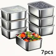 7PCS Stainless Steel Food Storage Containers with Flip Lids, Leak-Proof Stackable Meal Prep Boxes for Camping, Picnic, Home, Office, and School Lunch