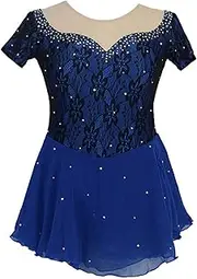 [Zagitova] Figure Skating Dress for Girls with Shiny Rhinestone Short Sleeve Women Patchwork Competition Dance Outfits
