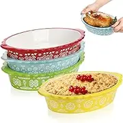 Pumtus 4 Pack Au Gratin Baking Dishes, 28 OZ Ceramic Baking Dishes with Handles, 8.3 Inch Oval Deep Pie Lasagna Pan, Kitchen Casserole Roasting Bakeware for Cake Dinner, Oven Safe & Microwave Safe