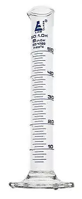 Eisco Labs 50ml Graduated Cylinder, Class B Borosilicate Glass, Hexagon Base